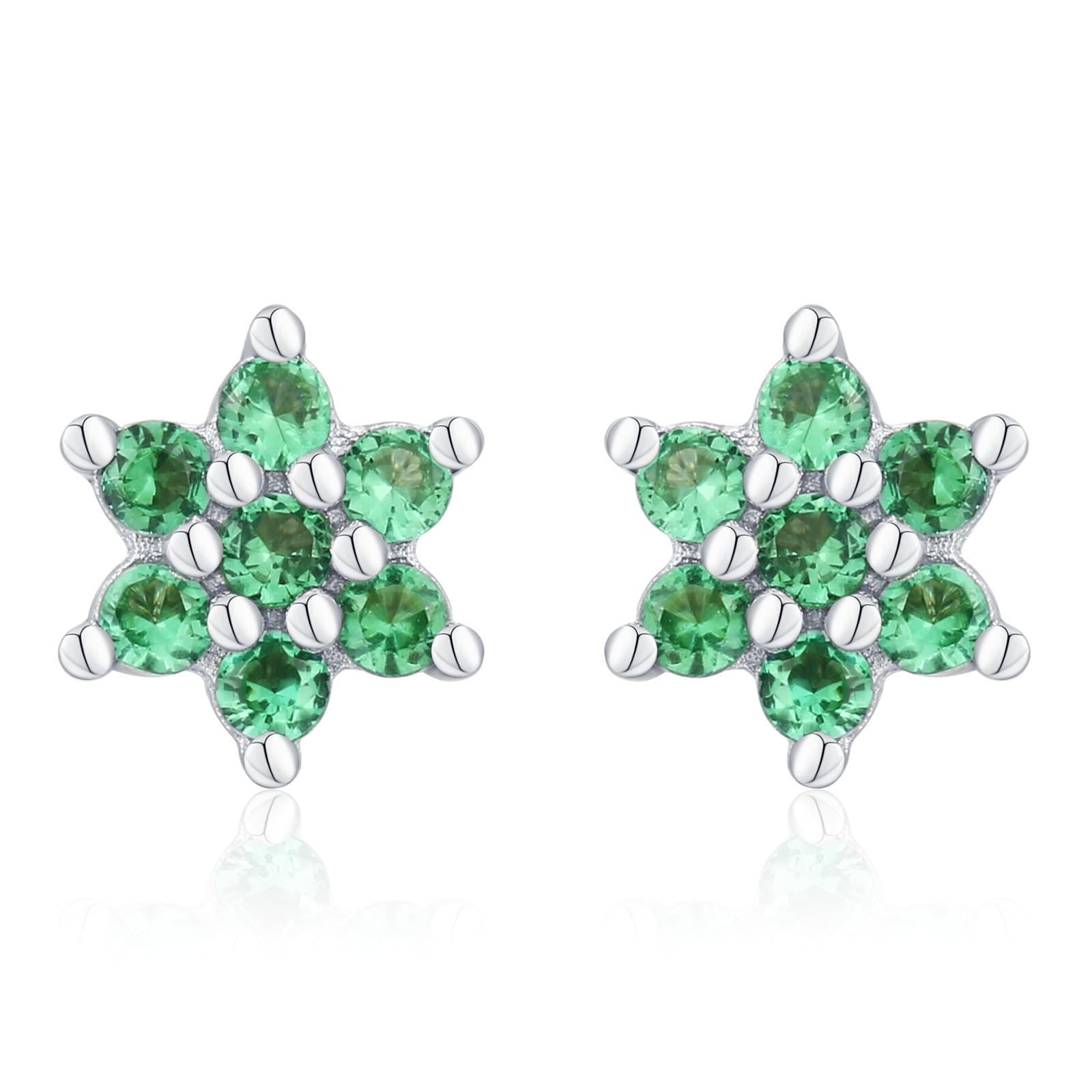 Pair of Very Tiny Emerald Green CZ Flower Stud Earrings in Sterling Silver, Silver or Gold, Crystal Flower Earrings, Stacking Earrings