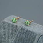 Pair of Very Tiny Emerald Green CZ Flower Stud Earrings in Sterling Silver, Silver or Gold, Crystal Flower Earrings, Stacking Earrings