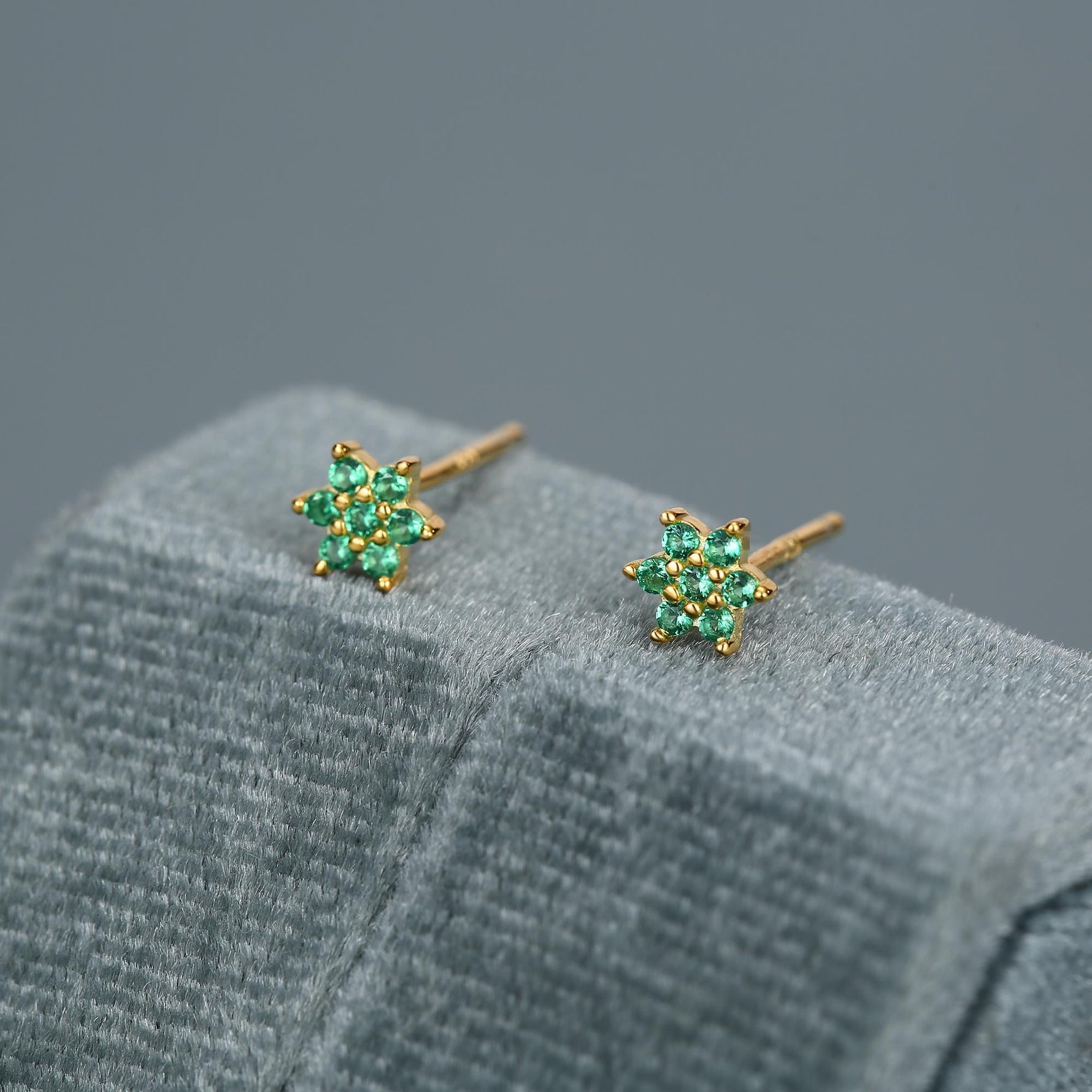 Pair of Very Tiny Emerald Green CZ Flower Stud Earrings in Sterling Silver, Silver or Gold, Crystal Flower Earrings, Stacking Earrings