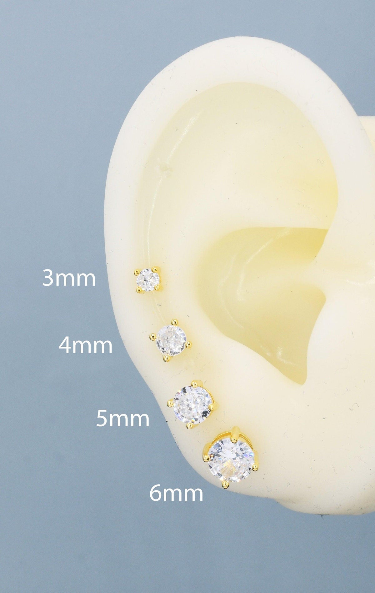 CZ Stud Earrings in Sterling Silver, Available in 3mm, 4mm, 5mm 6mm, Brilliant Cut CZ Earrings, Four Prong Set