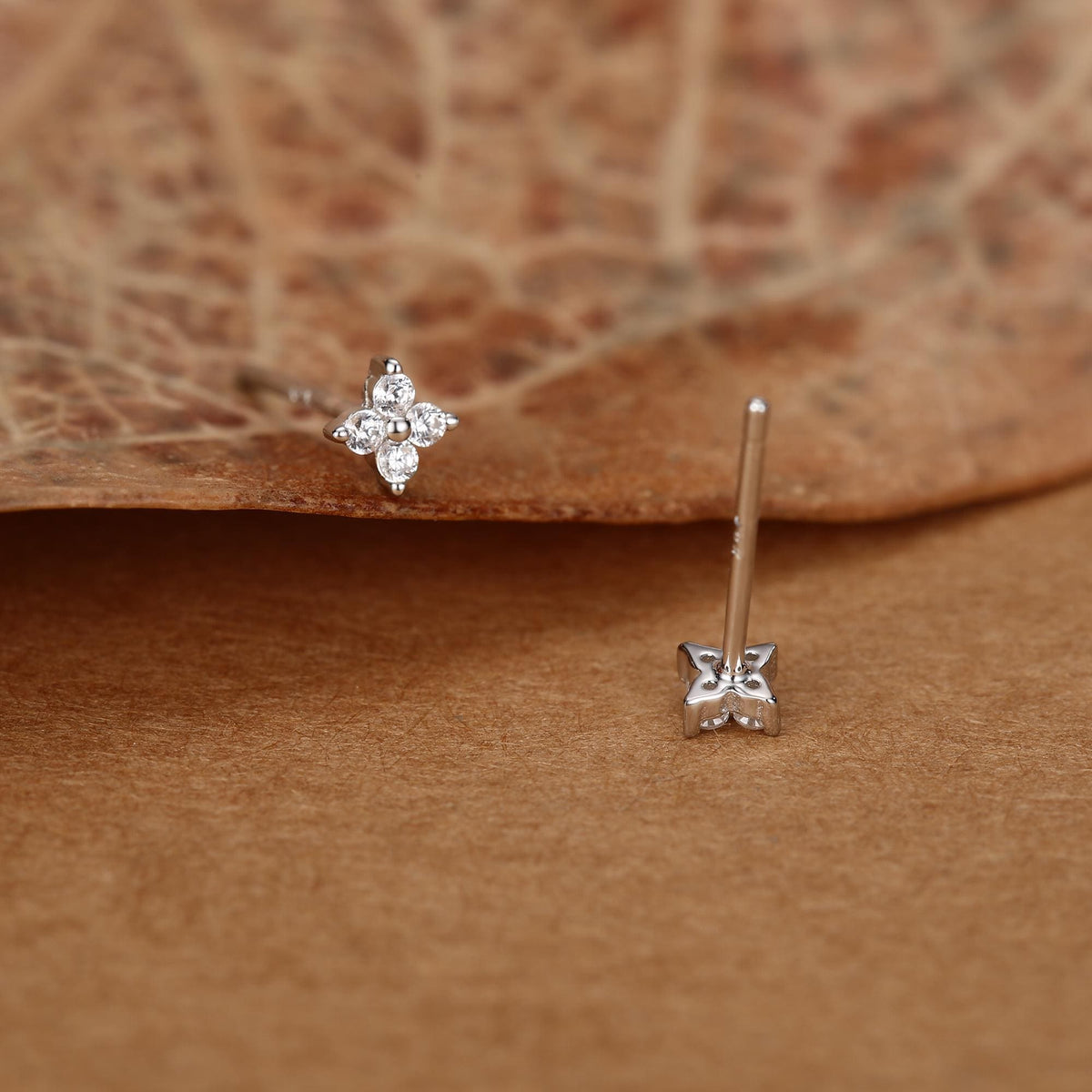 Very Tiny Hydrangea Flower Inspired Stud Earrings in Sterling Silver with Sparkly CZ Crystals, Simple and Minimalist