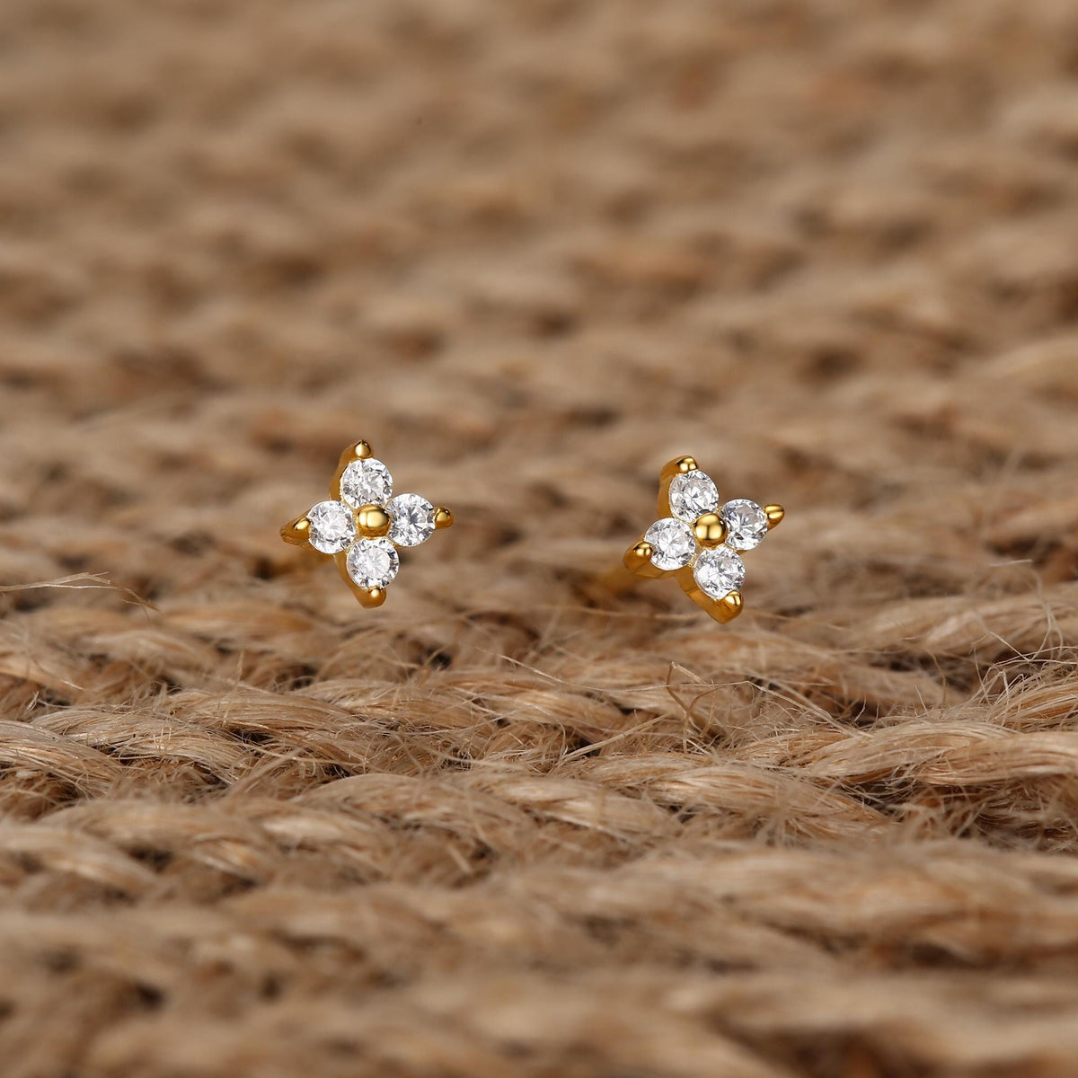 Very Tiny Hydrangea Flower Inspired Stud Earrings in Sterling Silver with Sparkly CZ Crystals, Simple and Minimalist