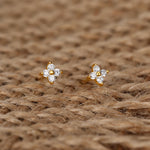 Very Tiny Hydrangea Flower Inspired Stud Earrings in Sterling Silver with Sparkly CZ Crystals, Simple and Minimalist