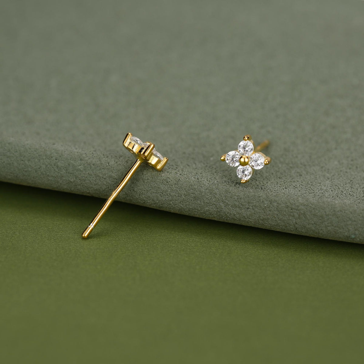 Very Tiny Hydrangea Flower Inspired Stud Earrings in Sterling Silver with Sparkly CZ Crystals, Simple and Minimalist