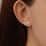 Very Tiny Hydrangea Flower Inspired Stud Earrings in Sterling Silver with Sparkly CZ Crystals, Simple and Minimalist