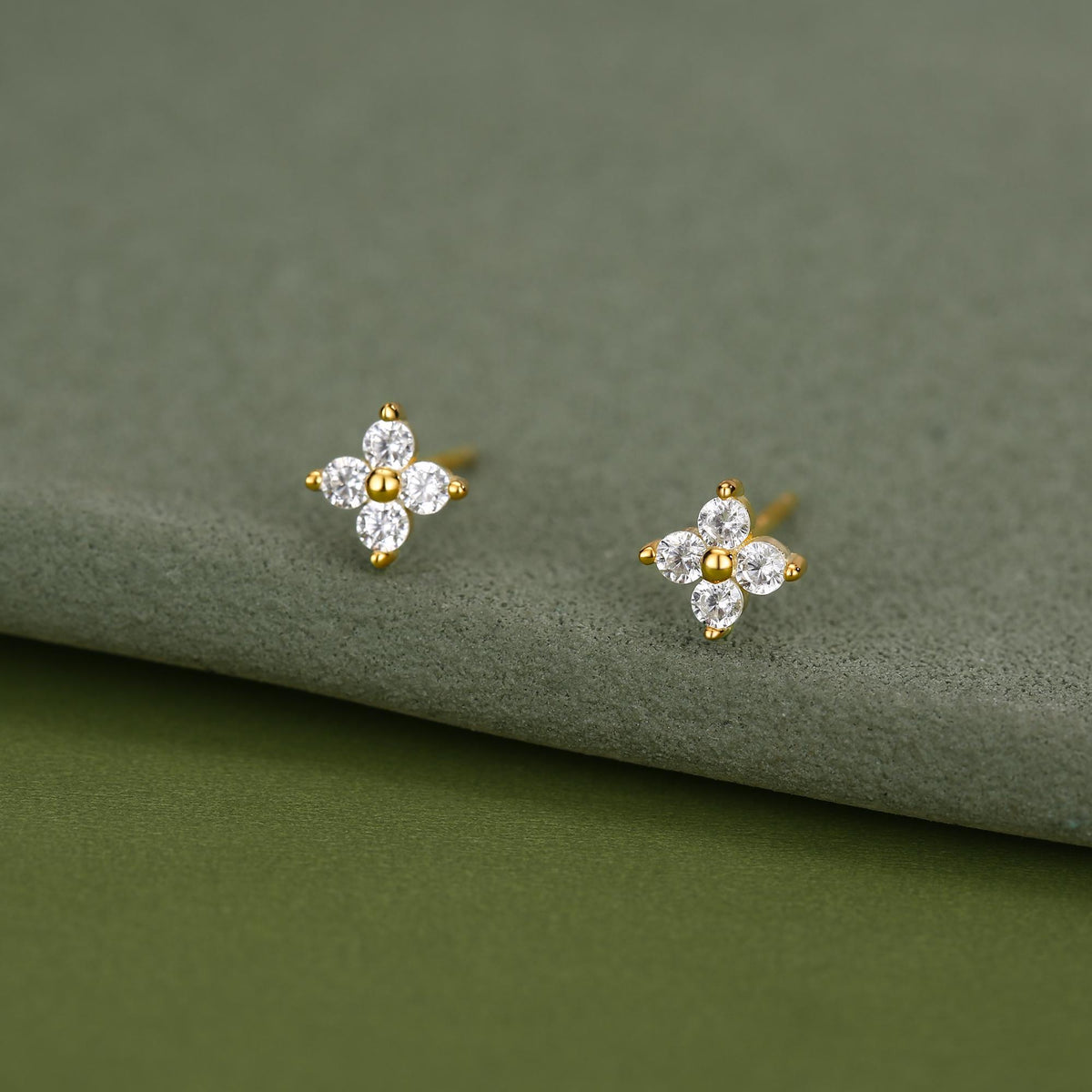 Very Tiny Hydrangea Flower Inspired Stud Earrings in Sterling Silver with Sparkly CZ Crystals, Simple and Minimalist