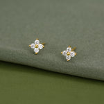 Very Tiny Hydrangea Flower Inspired Stud Earrings in Sterling Silver with Sparkly CZ Crystals, Simple and Minimalist