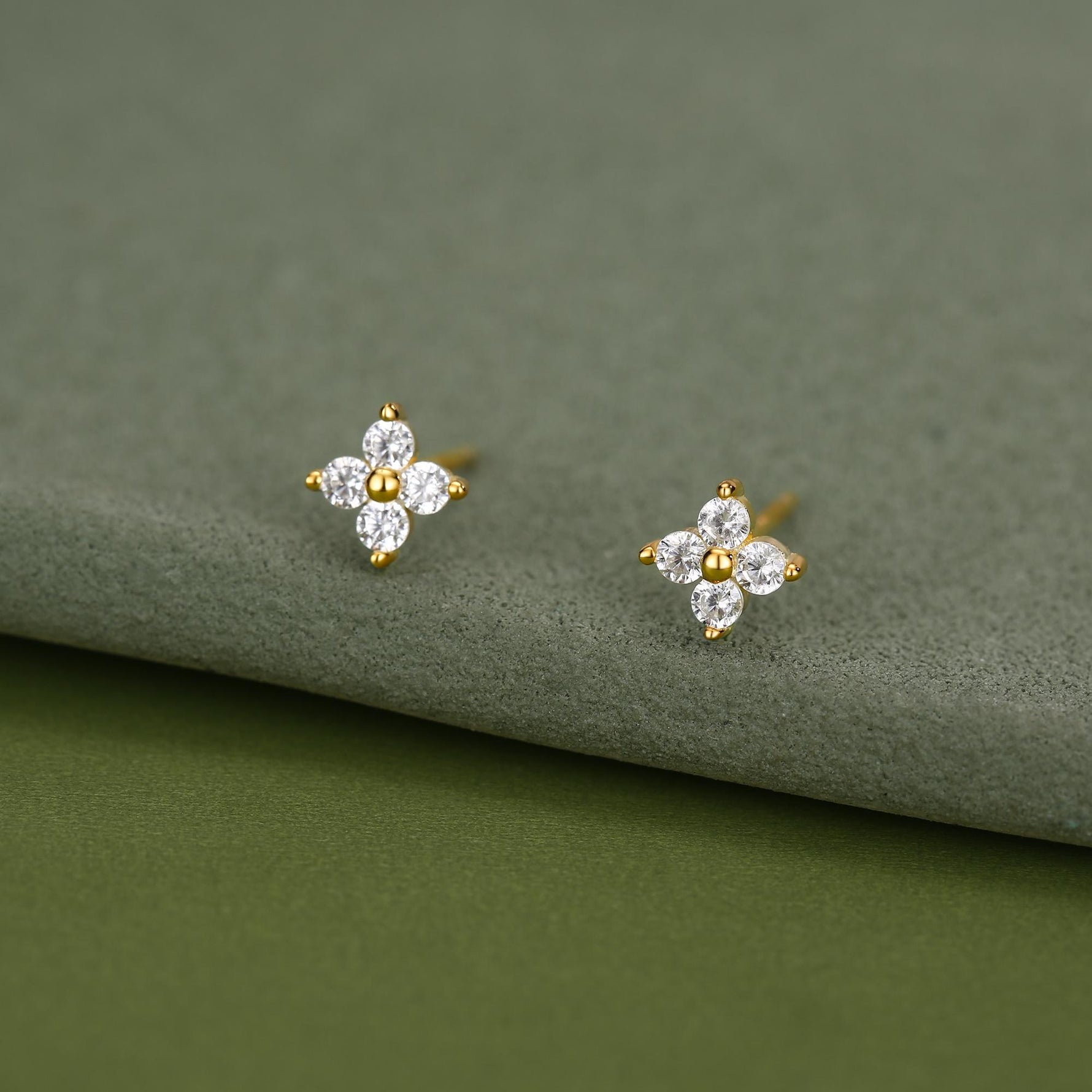 Very Tiny Hydrangea Flower Inspired Stud Earrings in Sterling Silver with Sparkly CZ Crystals, Simple and Minimalist