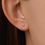 Sterling Silver 2mm Turquoise CZ Open Hoop Earrings