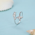 Sterling Silver Scuba Diver and Manta Ray Adjustable Ring