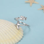 Sterling Silver Scuba Diver and Manta Ray Adjustable Ring