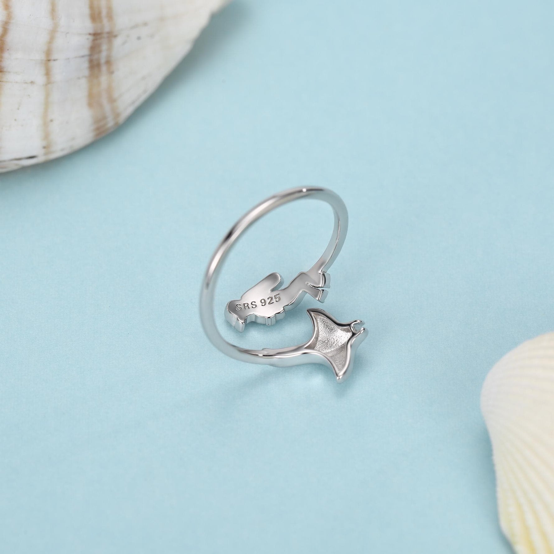 Sterling Silver Scuba Diver and Manta Ray Adjustable Ring