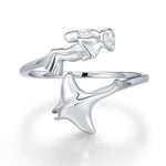 Sterling Silver Scuba Diver and Manta Ray Adjustable Ring