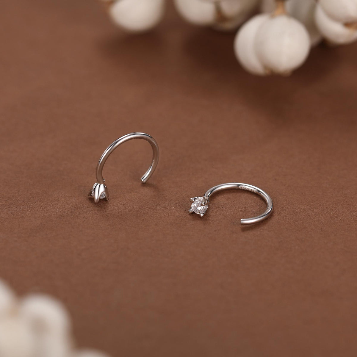 Extra Tiny Sterling Silver 2mm CZ Huggie Hoop Earrings, Silver or Gold, Minimal CZ Open Huggies, CZ Open Hoops, C Hoops in Sterling Silver