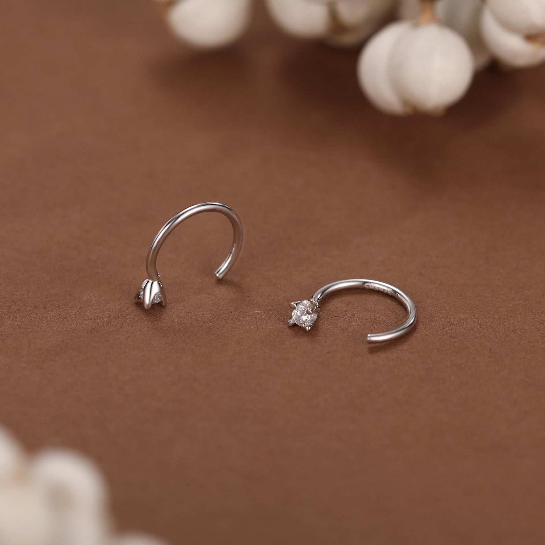 Extra Tiny Sterling Silver 2mm CZ Huggie Hoop Earrings, Silver or Gold, Minimal CZ Open Huggies, CZ Open Hoops, C Hoops in Sterling Silver