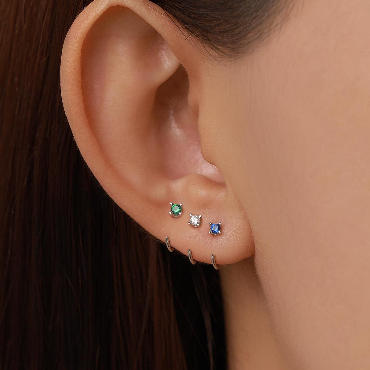 Sterling Silver Sapphire Blue CZ Open Hoop Earrings
