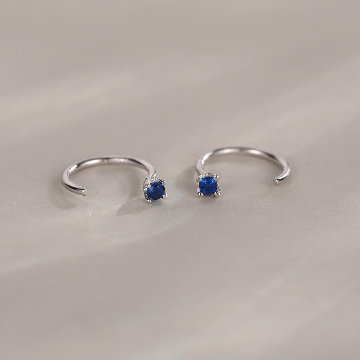 Sterling Silver Sapphire Blue CZ Open Hoop Earrings