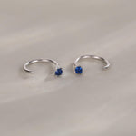Sterling Silver Sapphire Blue CZ Open Hoop Earrings