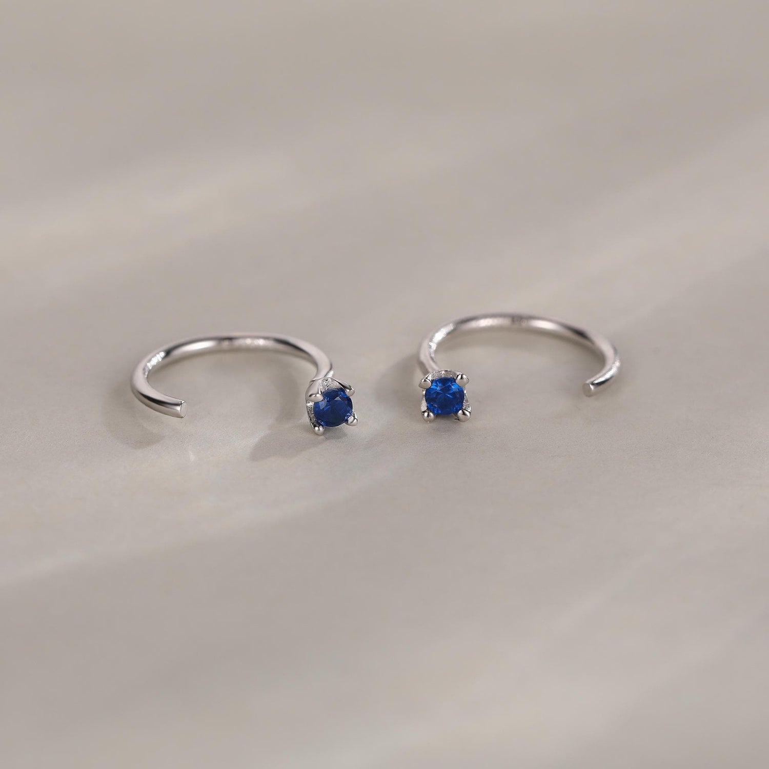 Sterling Silver Sapphire Blue CZ Open Hoop Earrings