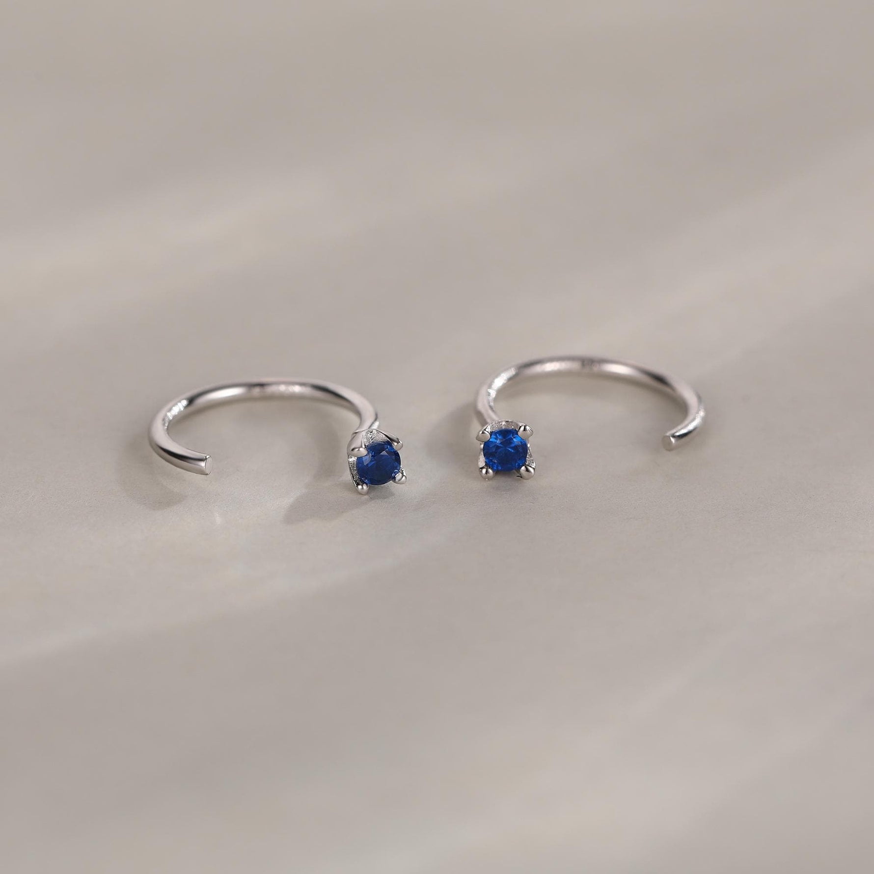 Sterling Silver Sapphire Blue CZ Open Hoop Earrings