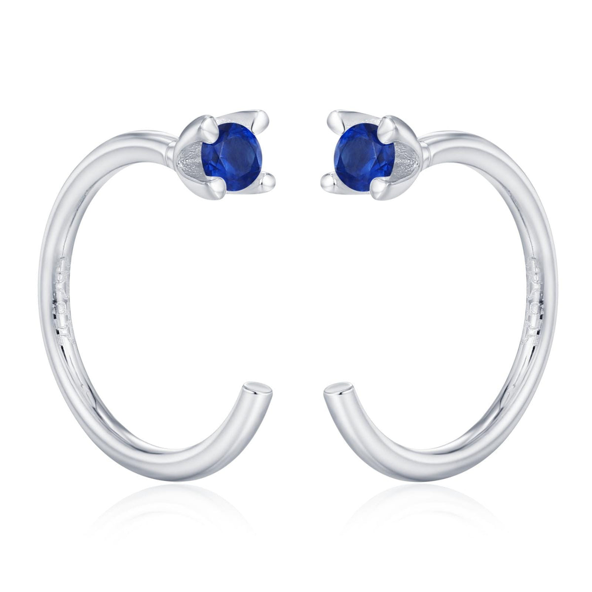 Sterling Silver Sapphire Blue CZ Open Hoop Earrings