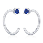 Sterling Silver Sapphire Blue CZ Open Hoop Earrings