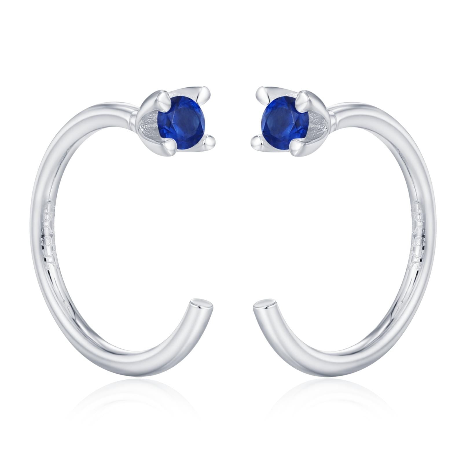 Sterling Silver Sapphire Blue CZ Open Hoop Earrings
