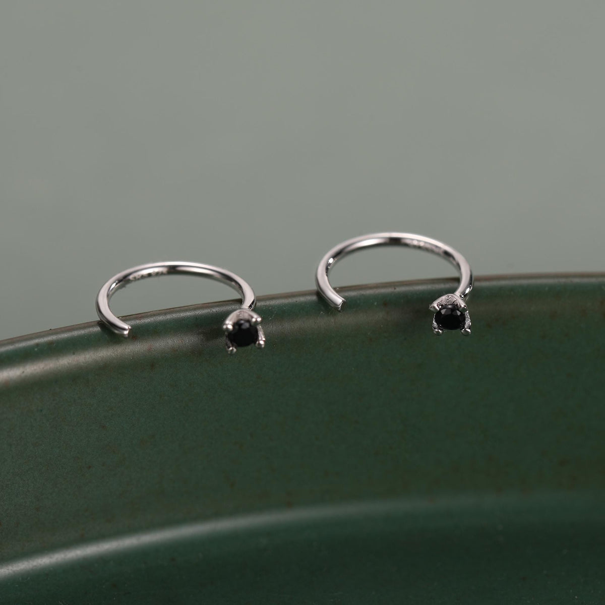 Sterling Silver Black CZ Open Hoop Earrings