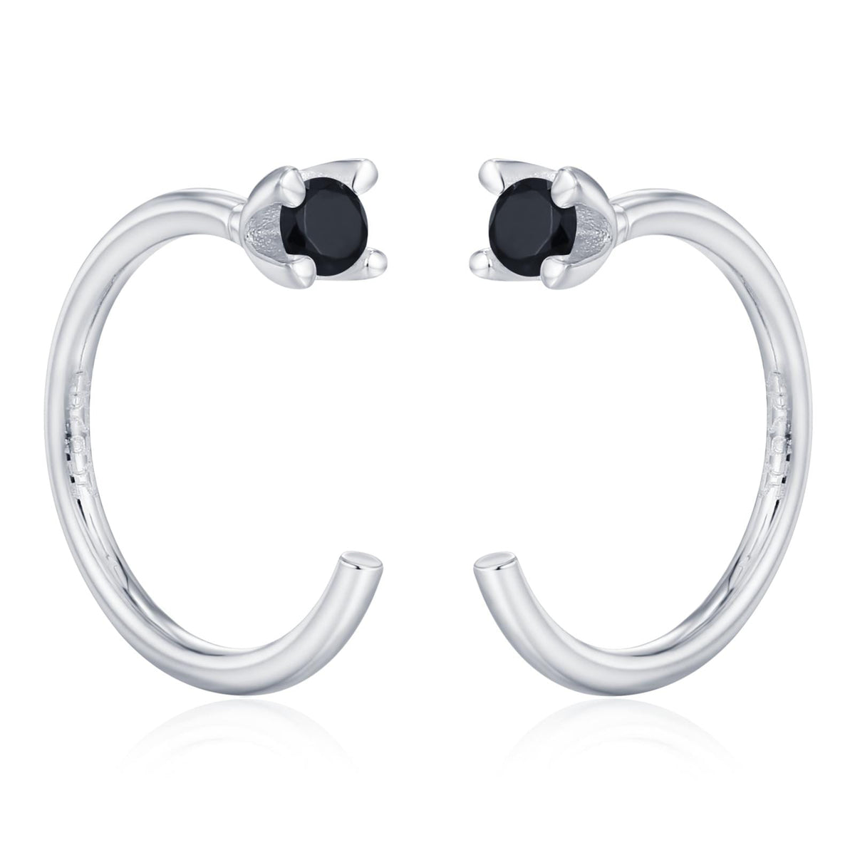 Sterling Silver Black CZ Open Hoop Earrings