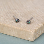 Sterling Silver 3mm Mystic Black Stud Earrings, Pear Cut Aurora Black Earrings, Mystic Topaz Birthstone CZ Earrings