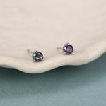 Sterling Silver 3mm Mystic Black Stud Earrings, Pear Cut Aurora Black Earrings, Mystic Topaz Birthstone CZ Earrings