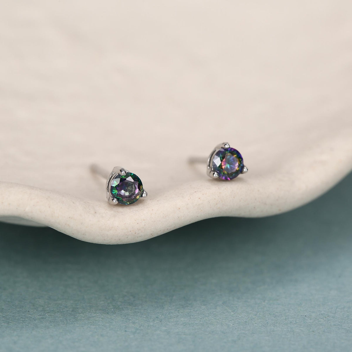 Sterling Silver 3mm Mystic Black Stud Earrings, Pear Cut Aurora Black Earrings, Mystic Topaz Birthstone CZ Earrings