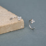 Three CZ Trinity Threader Hoop Earrings in Sterling Silver, Three Dot Open Hoop Earrings, Huggie Hoop, Silver or Gold, Pull Through