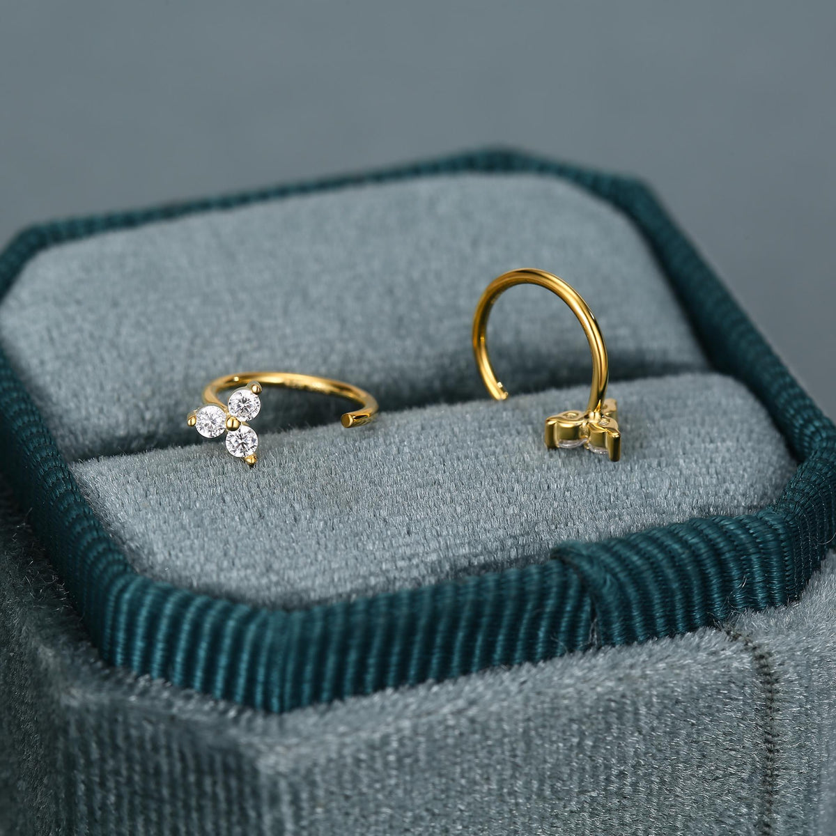 Three CZ Trinity Threader Hoop Earrings in Sterling Silver, Three Dot Open Hoop Earrings, Huggie Hoop, Silver or Gold, Pull Through