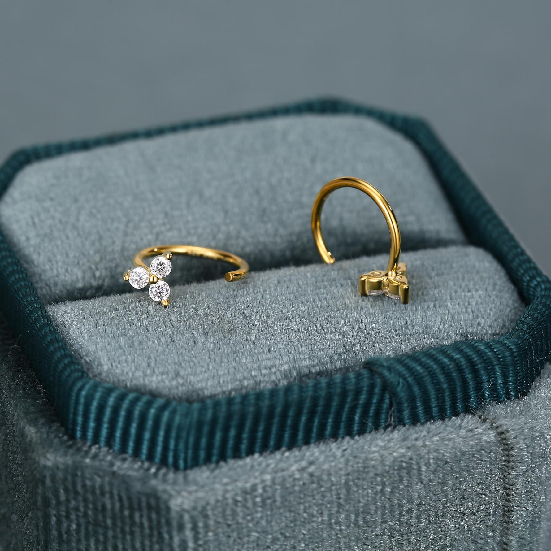 Three CZ Trinity Threader Hoop Earrings in Sterling Silver, Three Dot Open Hoop Earrings, Huggie Hoop, Silver or Gold, Pull Through