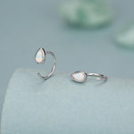 White Opal Droplet Opal Huggie Hoop Earrings in Sterling Silver, Opal Open Hoops, Opal Pull Through Threaders, Half Hoops, C Shape Hoops