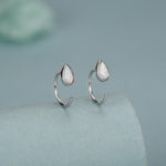 White Opal Droplet Opal Huggie Hoop Earrings in Sterling Silver, Opal Open Hoops, Opal Pull Through Threaders, Half Hoops, C Shape Hoops