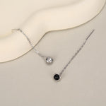 Genuine Black Onyx Dot Threader Earrings in Sterling Silver, Natural Black Onyx Ear Threaders, Silver or Gold, Chain Earrings