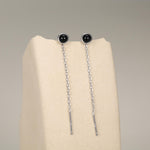 Genuine Black Onyx Dot Threader Earrings in Sterling Silver, Natural Black Onyx Ear Threaders, Silver or Gold, Chain Earrings