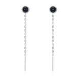 Genuine Black Onyx Dot Threader Earrings in Sterling Silver, Natural Black Onyx Ear Threaders, Silver or Gold, Chain Earrings