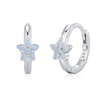 Opal Blue CZ Flower Huggie Hoop in Sterling Silver, Silver or Gold, Delicate Flower CZ Hoops, Tiny Flower Hoops, Tiny CZ Hoops