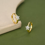 Opal Blue CZ Flower Huggie Hoop in Sterling Silver, Silver or Gold, Delicate Flower CZ Hoops, Tiny Flower Hoops, Tiny CZ Hoops