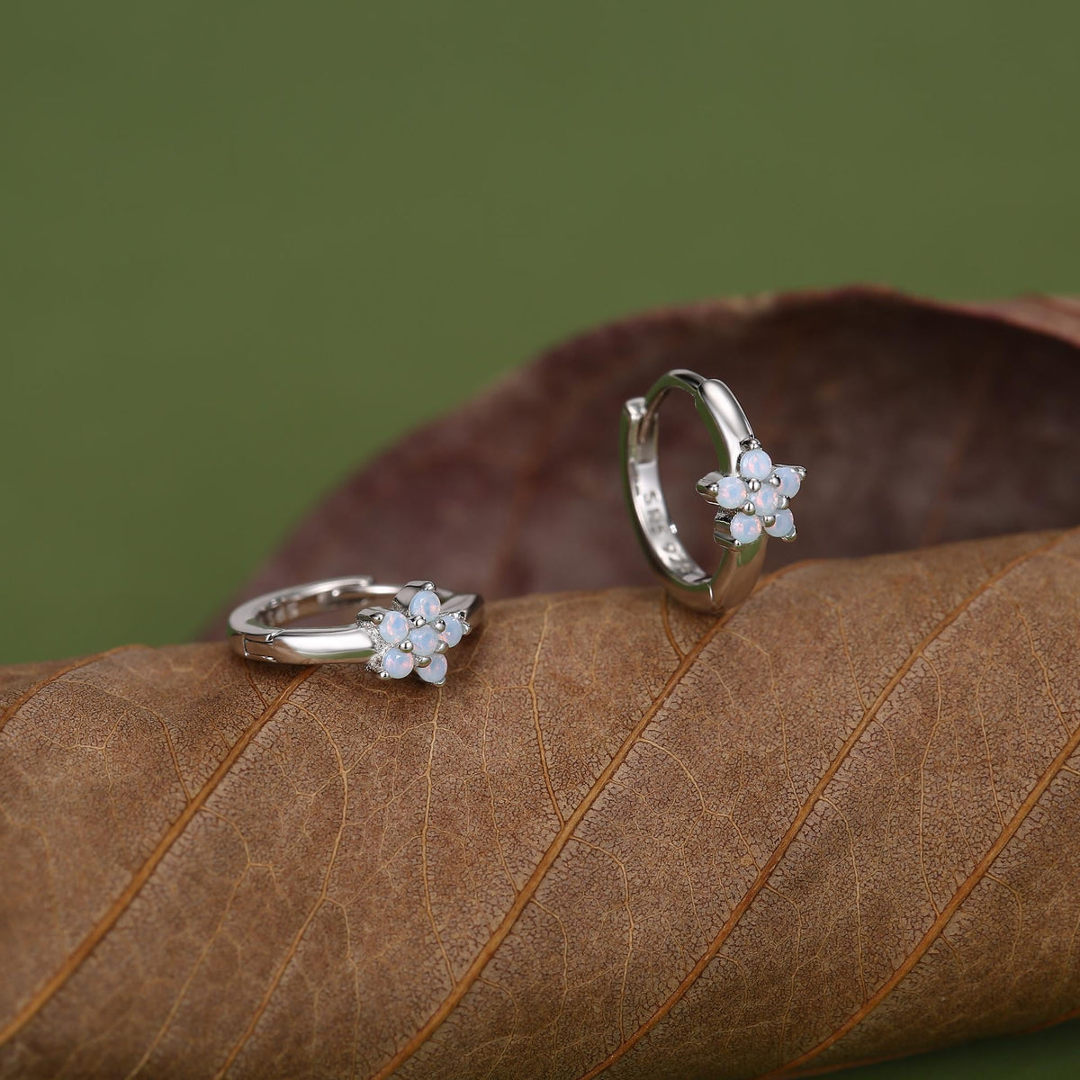 Opal Blue CZ Flower Huggie Hoop in Sterling Silver, Silver or Gold, Delicate Flower CZ Hoops, Tiny Flower Hoops, Tiny CZ Hoops