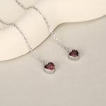 Tiny Garnet Red CZ Heart Threader Earrings in Sterling Silver, 9cm, Silver or Gold, Dainty Heart Ear Threaders, Delicate Heart Threaders