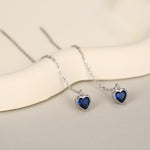Tiny Sapphire Blue CZ Heart Threader Earrings in Sterling Silver, 9cm, Silver or Gold, Dainty Heart Ear Threaders, Delicate Heart Threaders