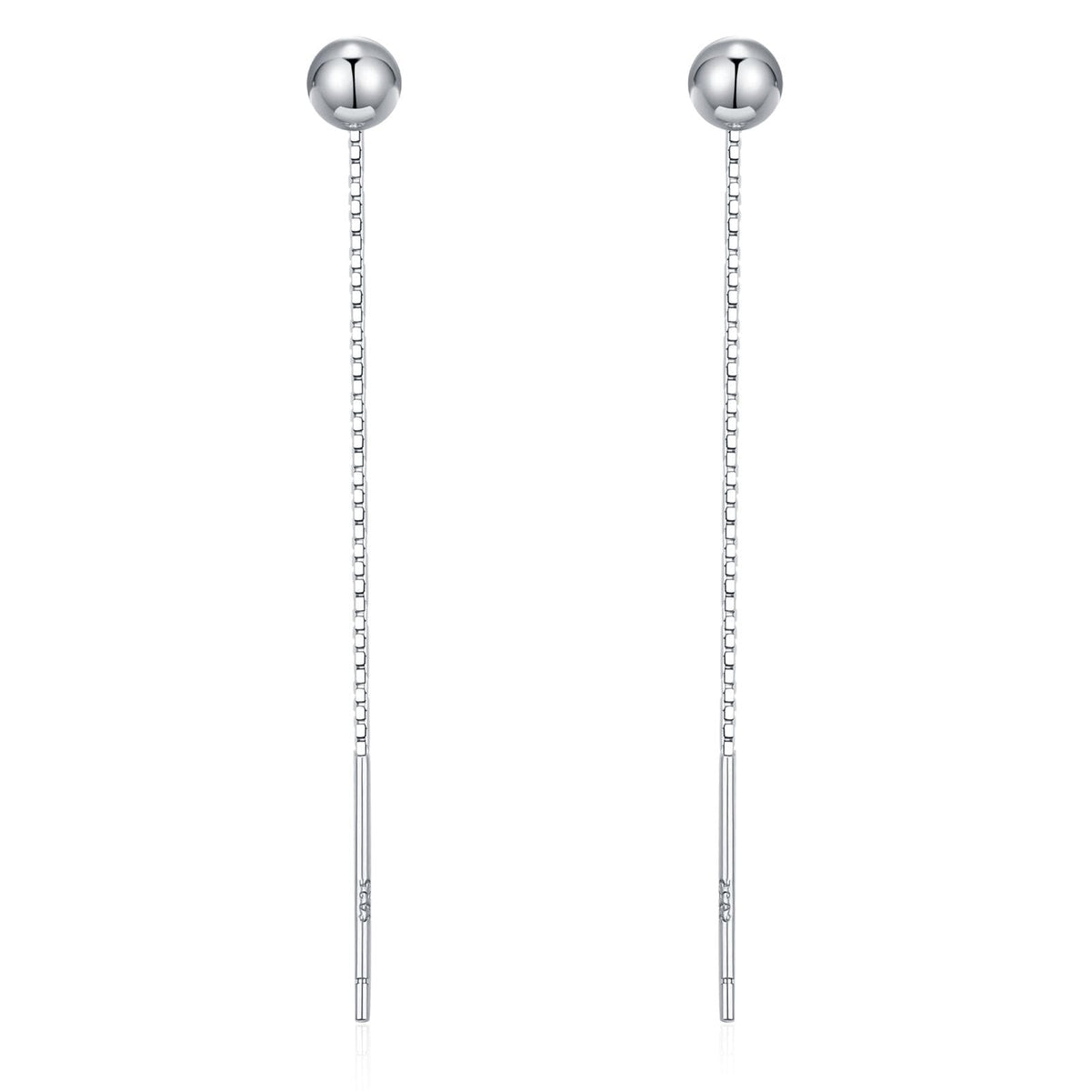 Minimalist Ball Threaders Earrings in Sterling Silver, Ball Ear Threaders with Very Short Chain