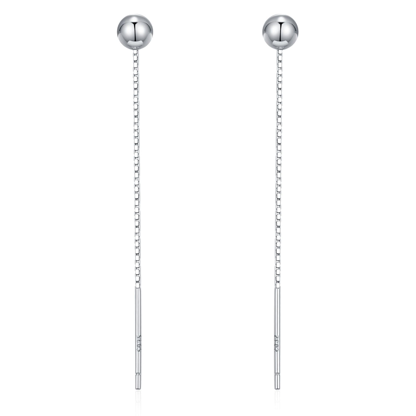 Minimalist Ball Threaders Earrings in Sterling Silver, Ball Ear Threaders with Very Short Chain