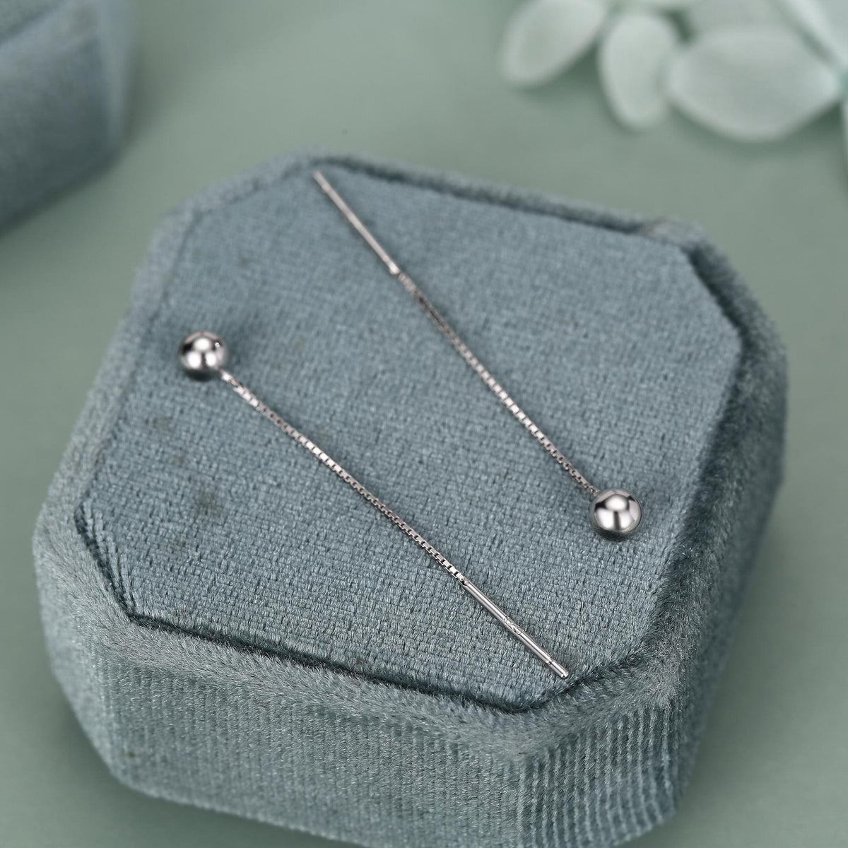 Minimalist Ball Threaders Earrings in Sterling Silver, Ball Ear Threaders with Very Short Chain