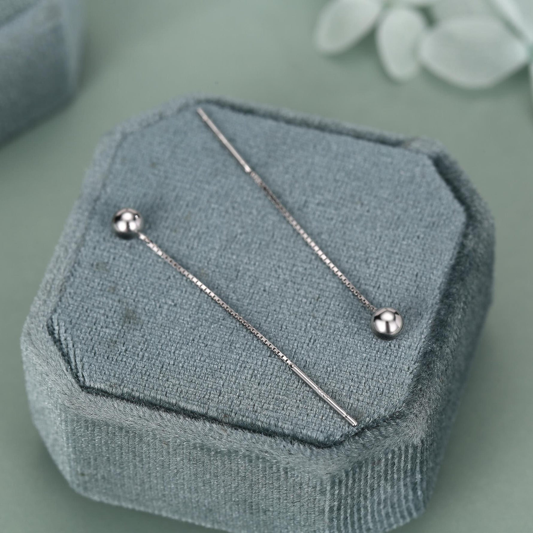 Minimalist Ball Threaders Earrings in Sterling Silver, Ball Ear Threaders with Very Short Chain