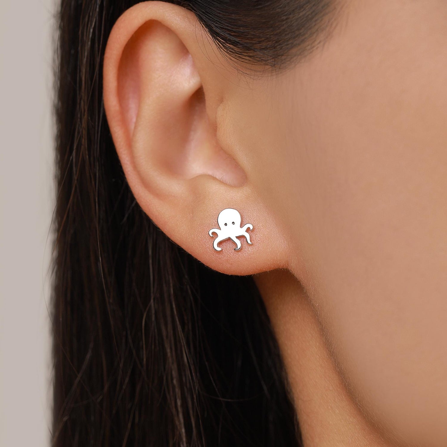 Tiny Octopus Stud Earrings in Sterling Silver